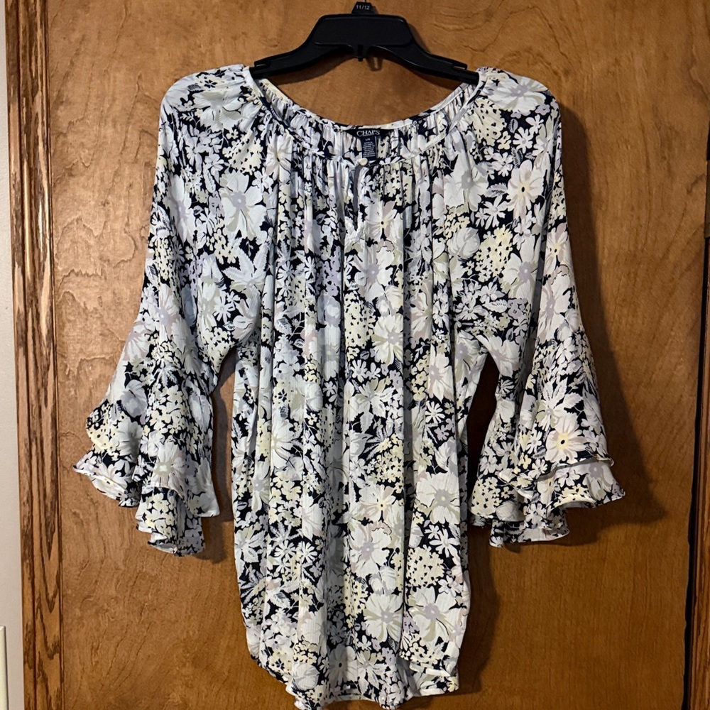 Chaps Navy and White Floral Blouse